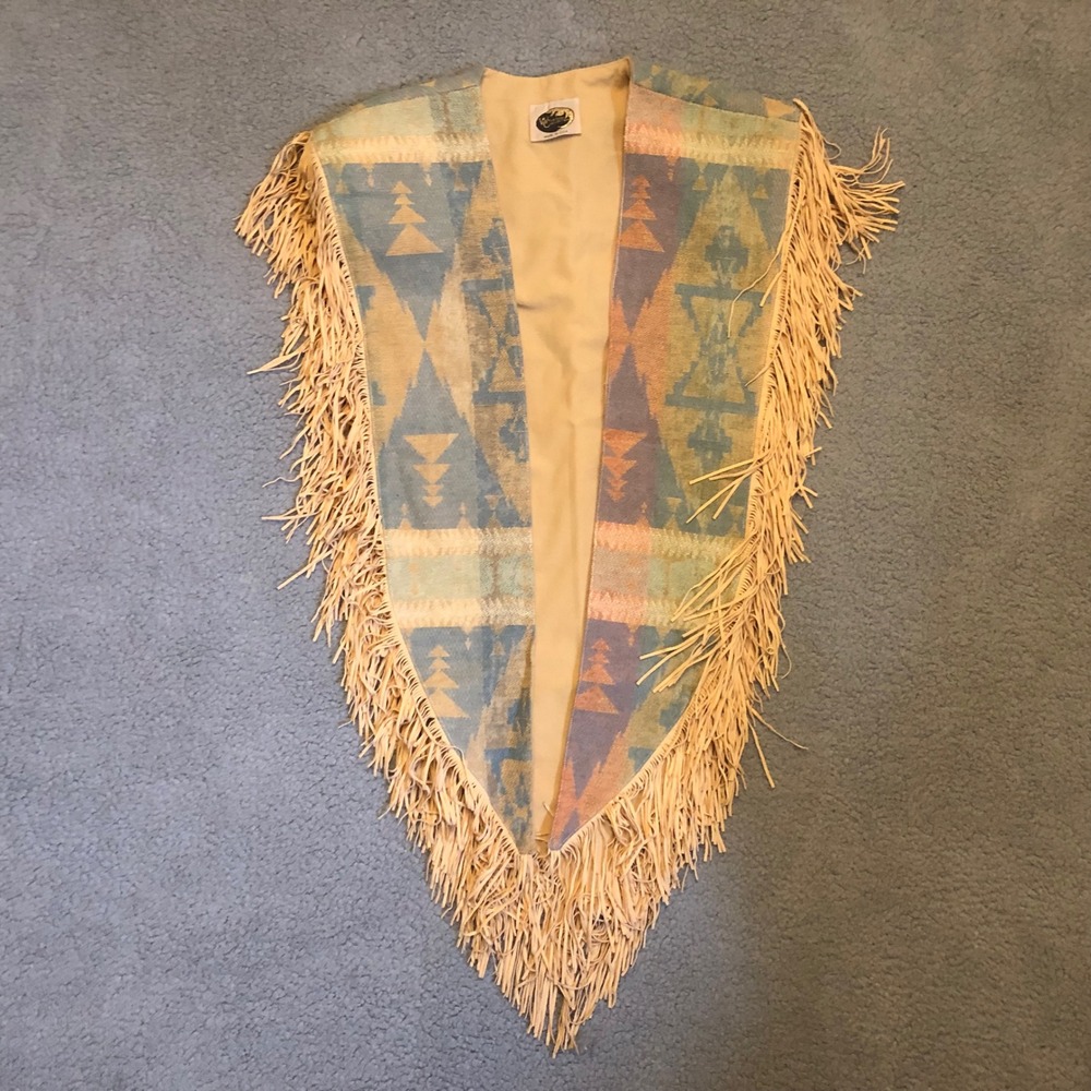 Western Collection Southwestern Tapestry Fringe Vest Aztec Geometric Made in USA